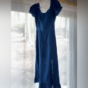 GAP Navy Blue Embroidered Maxi Dress Medium NWT